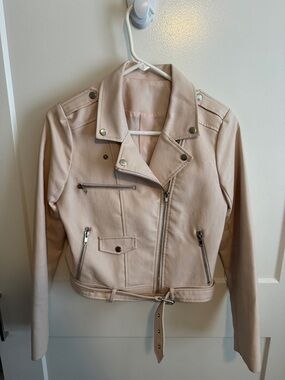 Blush Pink Faux Leather Moto Jacket - Women